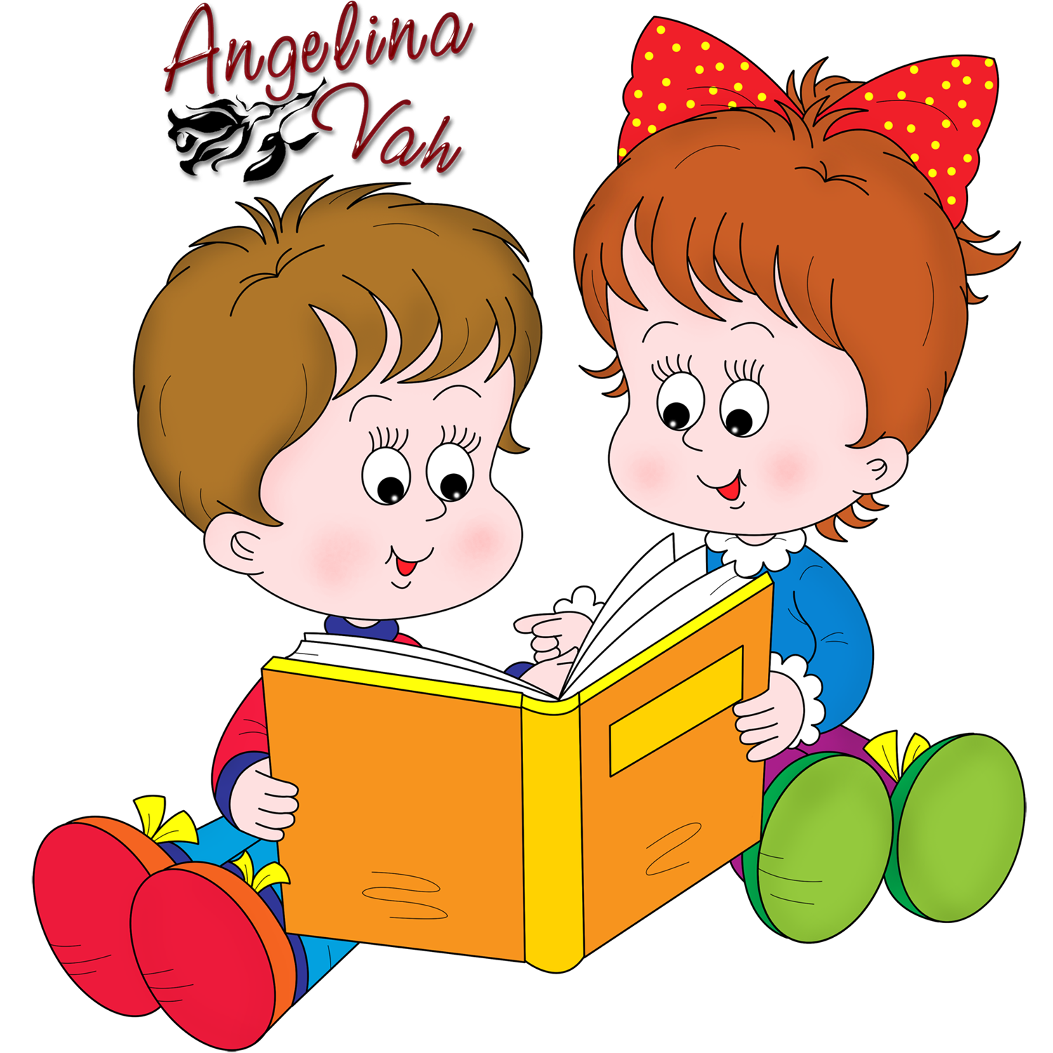 девочка с мальчиком читают книгу,клипарт, отрисовки