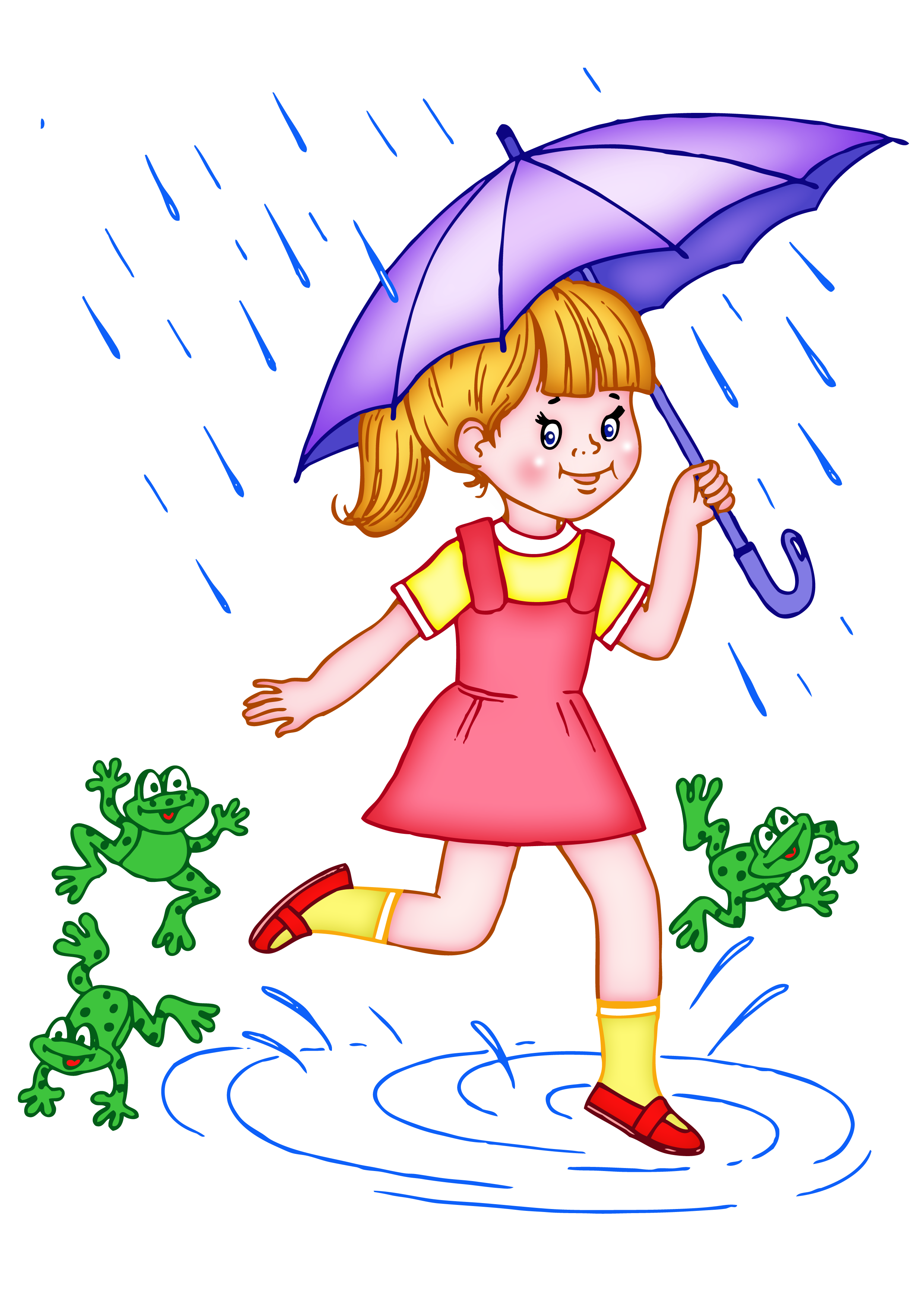 девочка с зонтом, под дождем,клипарт, отрисовки